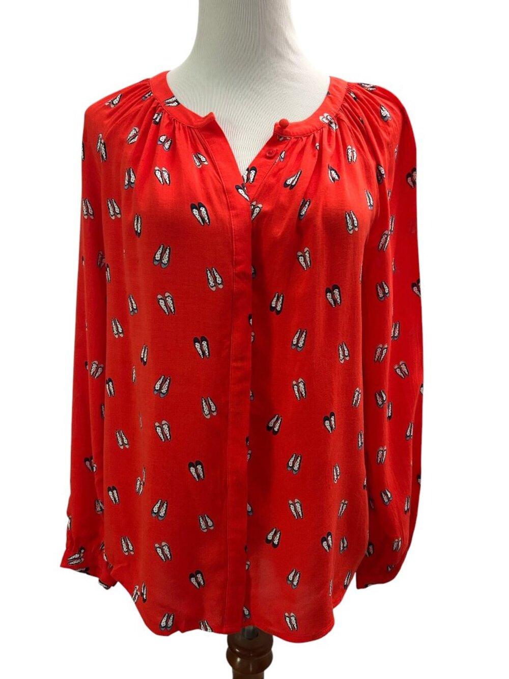 BODEN Women’s US Size 4 Paris Red Ballet Shoes Print Blouse Shirt Top Buttoned - Picture 1 of 5